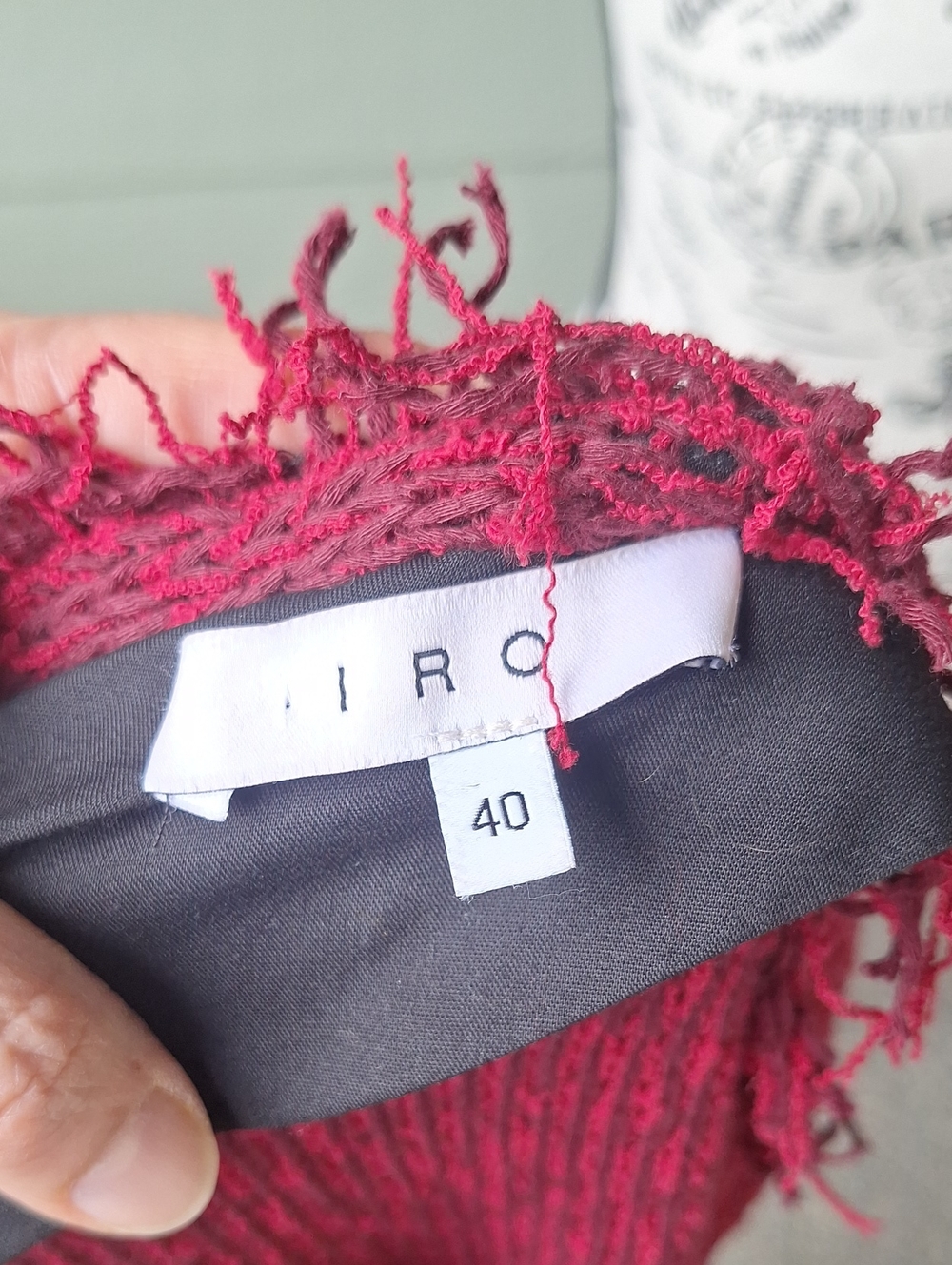 Iro Shavoni Fringe Hem Knit Cardigan Dark Red Size 40 / US 8 - Picture 4 of 10